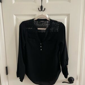 Express Black Lace V-Neck Dress Shirt